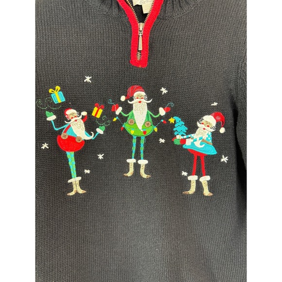 Christopher Banks Christmas Sweater Womens Size S Santa Embroidered Quarter Zip - Picture 2 of 7